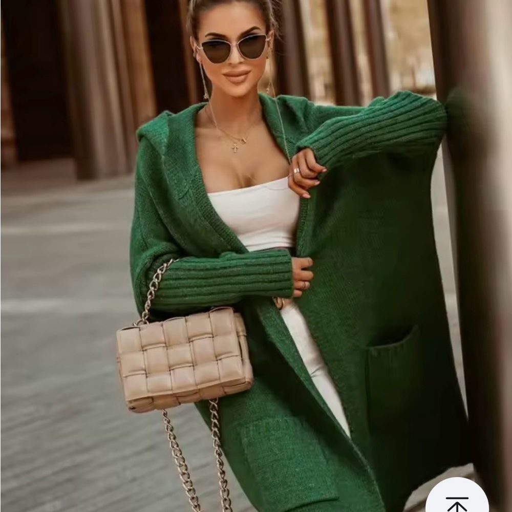 Green Hooded Knit Cardigan with "SIMPLY LOVE" Detail - Picture 3 of 3